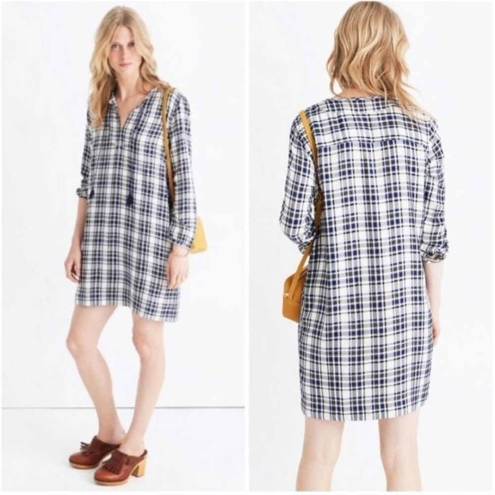 Madewell Women Plaid Artiste Tunic Dress F5385 coastal blue
